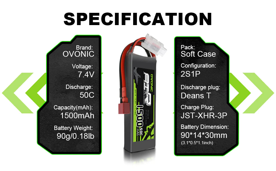 Ovonic Air 2S 1500mAh 7,4V 50C Dean Lipo Akku (2 Stück)