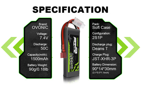 Ovonic Air 2S 1500mAh 7,4V 50C Dean Lipo Akku (2 Stück)