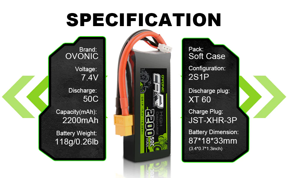 Ovonic Car 2S 2200mAh 7,4V 50C XT60 & Trx-Stecker (2 St.)