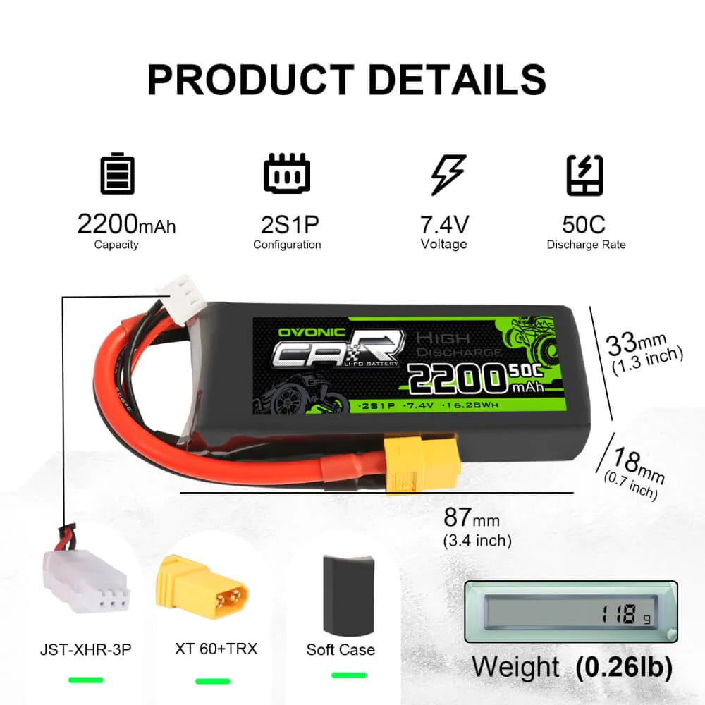 Ovonic Car 2S 2200mAh 7,4V 50C XT60 & Trx-Stecker (2 St.)