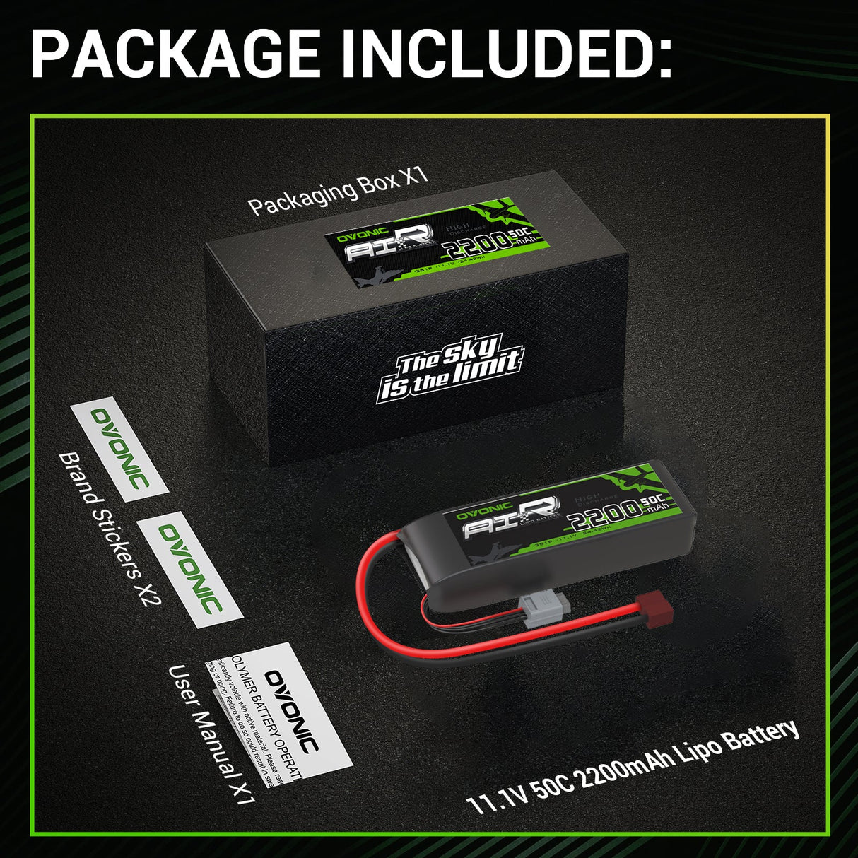 Ovonic Air 3S 2200mAh 50C 11,1V LiPo-Akkupack mit Deans T-Stecker