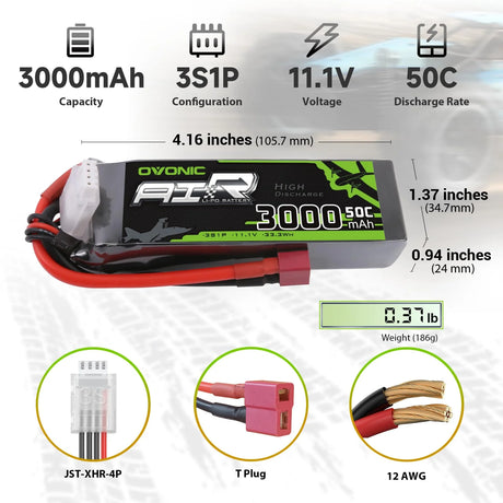 Ovonic Air 3S Lipo-Akku 50C 3000mAh 11,1V mit Dean-Anschluss und Lipo-Spannungsprüfer (2 St.)