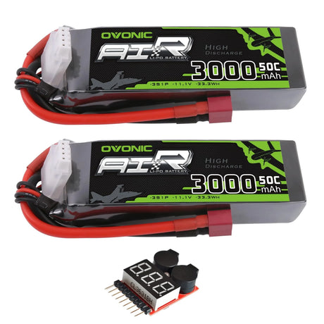 Ovonic Air 3S Lipo-Akku 50C 3000mAh 11,1V mit Dean-Anschluss und Lipo-Spannungsprüfer (2 St.)
