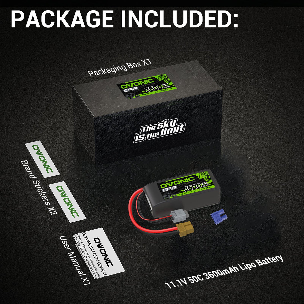 Ovonic Car 3S Lipo Akku 3600mAh 3S1P 50C 11,1V Lipo Akkupack mit XT60- und EC3-Stecker