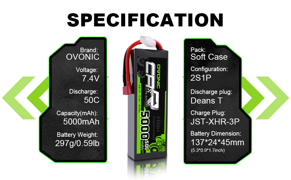 Ovonic Car 2S 5000mAh 50C 7,4V Hardcase Dean LiPo