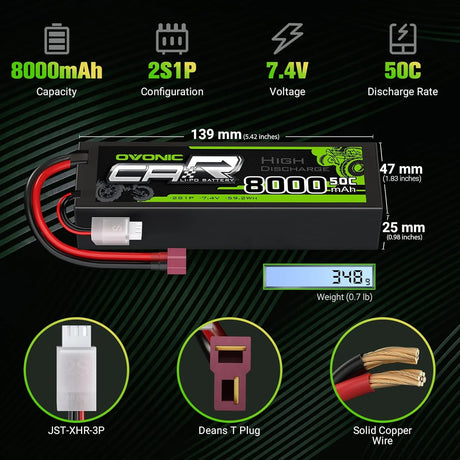 Ovonic Car 2S 8000mAh Lipo Akku 2S1P 50C 7,4V RC Lipo Akku HardCase mit Deans T Stecker