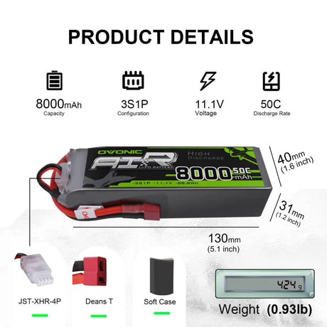Ovonic Air 3S 8000mAh 11,1V 50C Lipo Akku mit Deans-Stecker