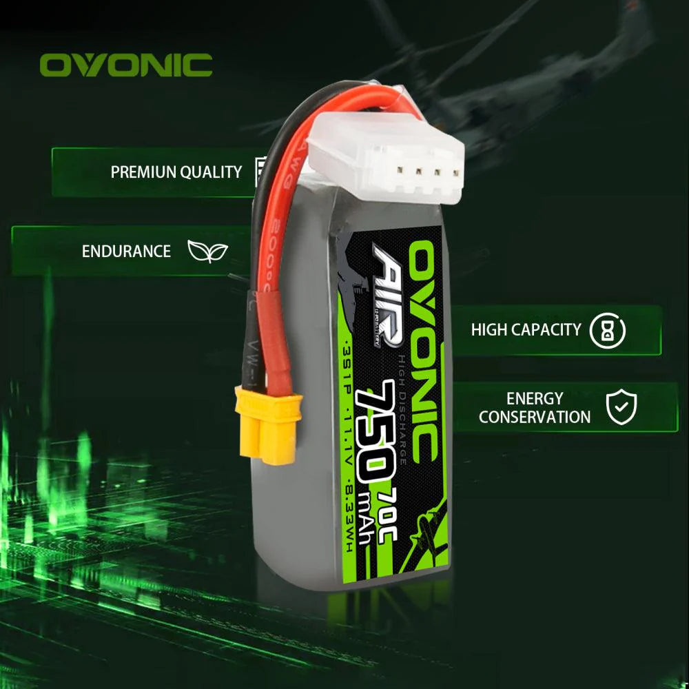 Ovonic Air 3S LiPo Akku 750mAh 11,1V 70C für RC-Helikopter LOGO 200 - XT30-Stecker (2 Stück)