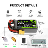 Ovonic FPV 3S 1300mAh 11,1V 80C XT60 Lipo Akku