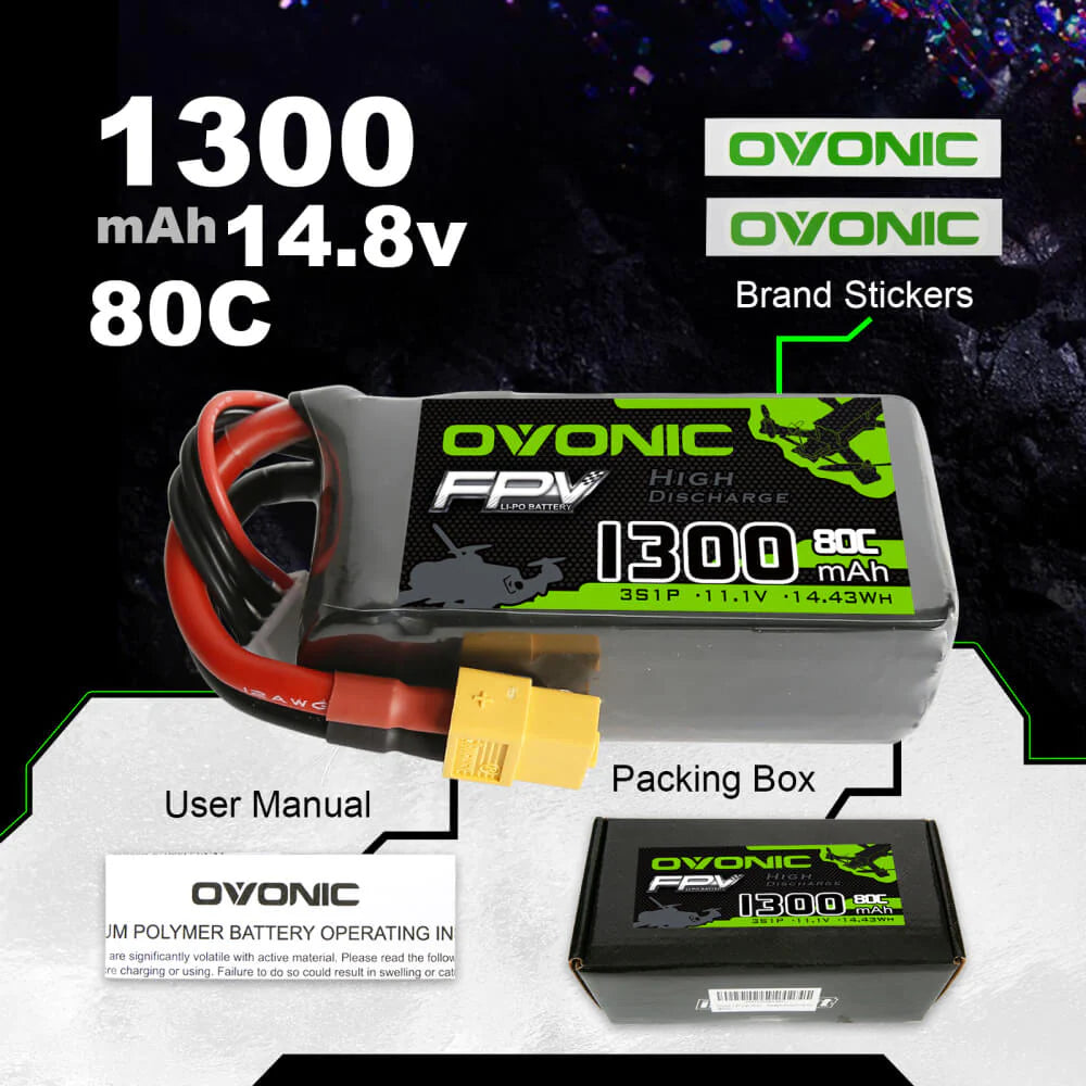 Ovonic FPV 3S 1300mAh 11,1V 80C XT60 Lipo Akku