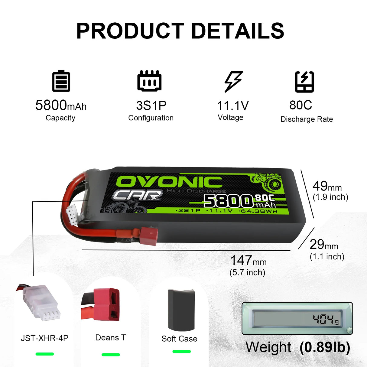 Ovonic 3S 5800mAh 11,1V 80C DEAN (2 St.)