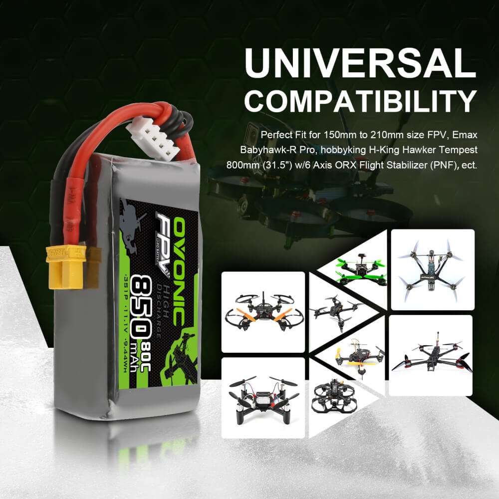 Ovonic FPV 3S 850mAh 11,1V 80C XT30 Lipo Akku (4 Stück)