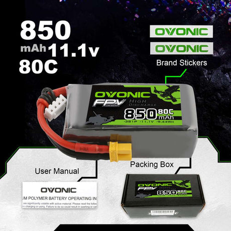 Ovonic FPV 3S 850mAh 11,1V 80C XT30 Lipo Akku (4 Stück)