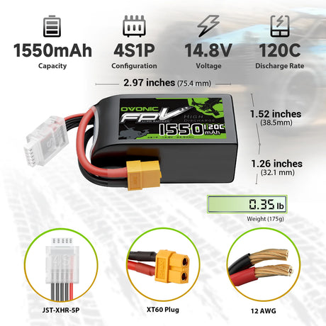 OVONIC FPV 1550mAh 4S 120C 14,8V R-Line Version 3.0 Lipo-Akku mit XT60-Stecker