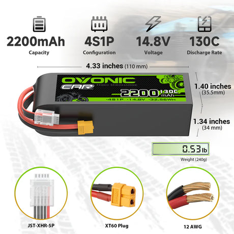 OVONIC 4S 2200mAh 14,8V 130C LiPo-Akku mit XT60-Stecker ( 2 St. )