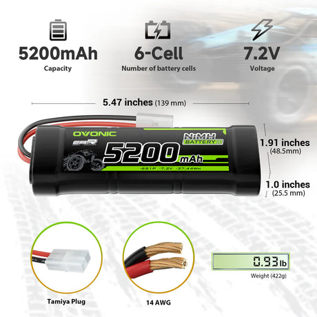 OVONIC 7,2V 5200mAh NiMH-Akkupack 6S mit Tamiya-Stecker (2 St.)