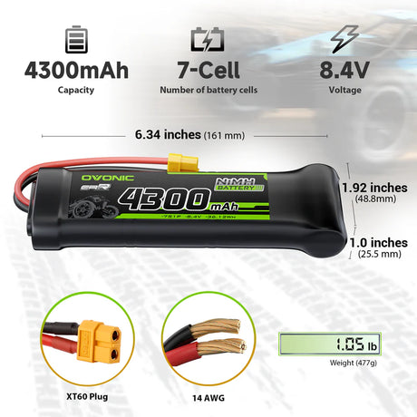 OVONIC 8,4V 4300mAh NiMH-Akkupack 7S flach mit XT60- und TRX-Stecker ( 2 St. )