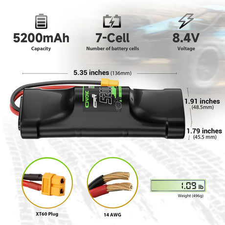 OVONIC 8,4V 5200mAh NiMH-Akkupack 7-Zellen-Hump mit XT60- und TRX-Stecker ( 2 St.)