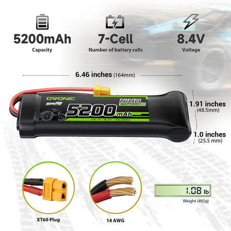 OVONIC 8,4 V 5200 mAh NiMH-Akkupack 7-Zellen flach mit XT60- und TRX-Stecker ( 2 St.)