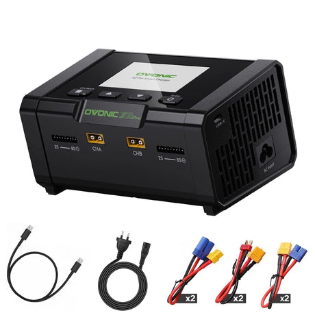 OVONIC X2 Pro Dual-Channel Smart LiPo Balance Ladegerät AC 400W DC x2 600W 20A mit 3,5-Zoll-IPS-Display und Bluetooth-App-Steuerung für 1-8S LiPo LiHV Li-Ion NiMH Akkus