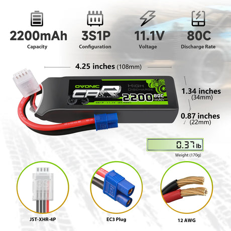 Ovonic Car LiPo Akku 3S 2200mAh 80C 11,1V LiPo-Akku mit EC3-Stecker (2 St.)