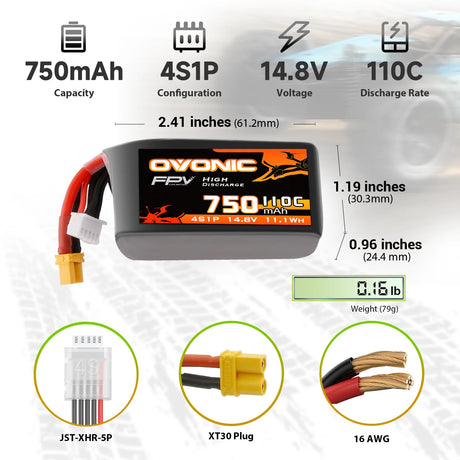 Ovonic 4S 750mAh 110C LiPo-Akkupack mit XT30-Stecker