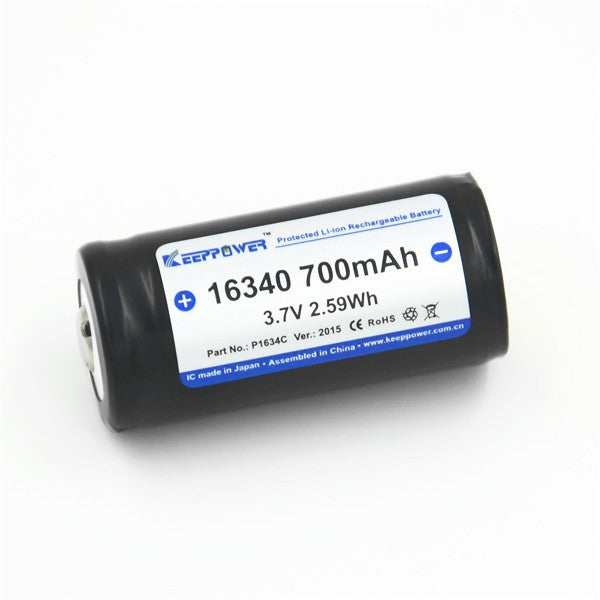 Keeppower 16340 - 700mAh, 3,7V Li-Ionen-Akku (BMS/PCB geschützt)