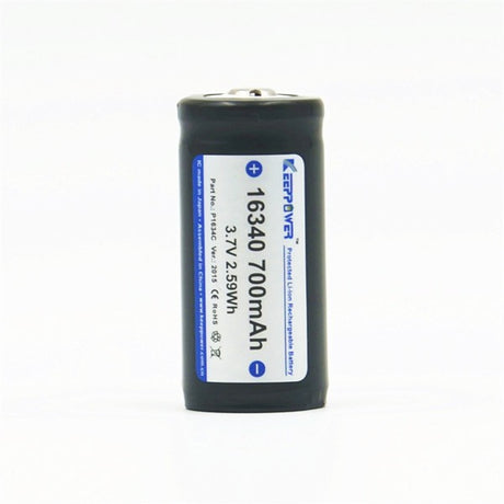 Keeppower 16340 - 700mAh, 3,7V Li-Ionen-Akku (BMS/PCB geschützt)