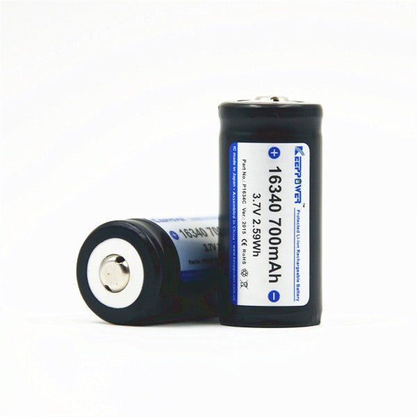Keeppower 16340 - 700mAh, 3,7V Li-Ionen-Akku (BMS/PCB geschützt)