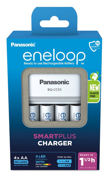 Panasonic Ladegerät Smartplus Charger BQ-CC55E + 4x Eneloop AA Akku