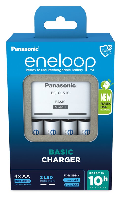 Panasonic Ladegerät Basic Charger BQ-CC51 inkl. 4 Eneloop AA