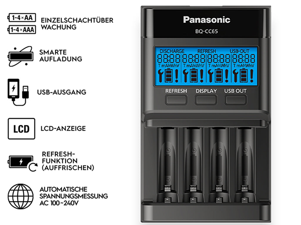 Panasonic Eneloop Pro Ladegerät BQ-CC65 für AA und AAA NiMh/NiCd Akkus