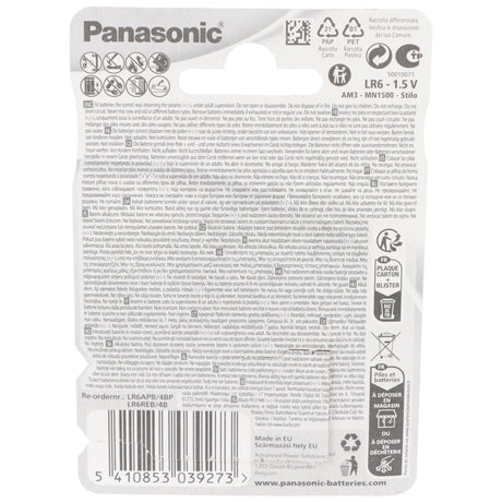 Panasonic Batterie Alkaline, Mignon, AA, LR06, 1.5V Alkaline Power, Retail Blister (4-Pack)