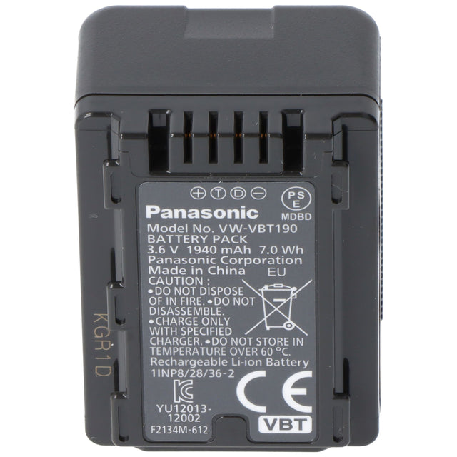 Panasonic VW-VBT190E-K Original Akku VW-VBT190, HC-VXF999, HC-VX878, HC-VX989, HC-V110, HC-V130, HC-V160, HC-V180, HC-V210, HC-V250, HC-V270, HC-V380, HC-V510, HC-V550, HC-V727, HC-V757, HC-V777, HC-WX979, HC-W570, HC-W580, HC-W858