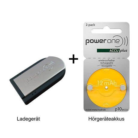 PowerOne Hörgeräte-Bundle – Pocketcharger + P10 PR70 ACCUplus (2er Pack)
