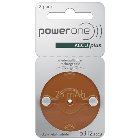 PowerOne P312 PR41 ACCUplus – Wiederaufladbare Hörgeräteakkus (2er Pack)