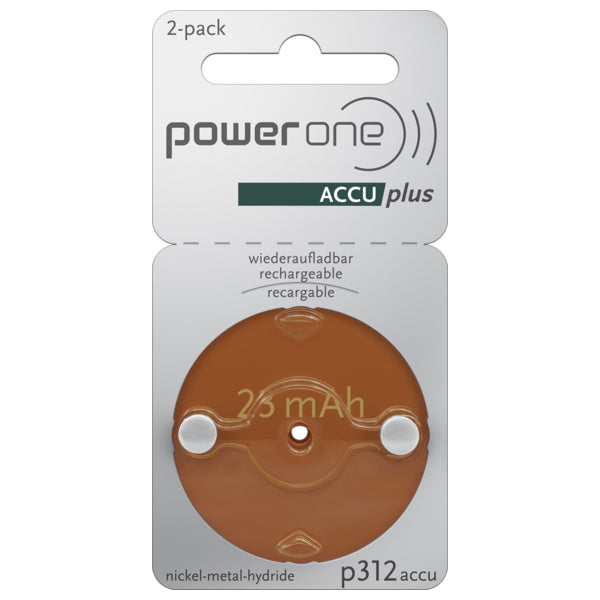 PowerOne P312 PR41 ACCUplus – Wiederaufladbare Hörgeräteakkus (2er Pack)