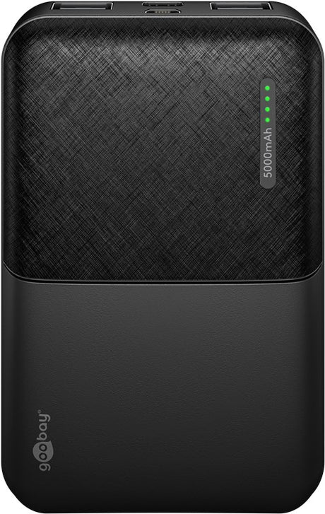Goobay Powerbank Compact 5.000mAh, ultrakompakt und leicht, Anti-Rutsch Oberfläche, inkl. Ladekabel