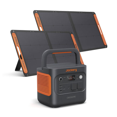 Jackery Powerstation 2042 Wh, 2200 W mit 2 faltbaren 100-W-Solarpanels und LiFePO4-Batterie