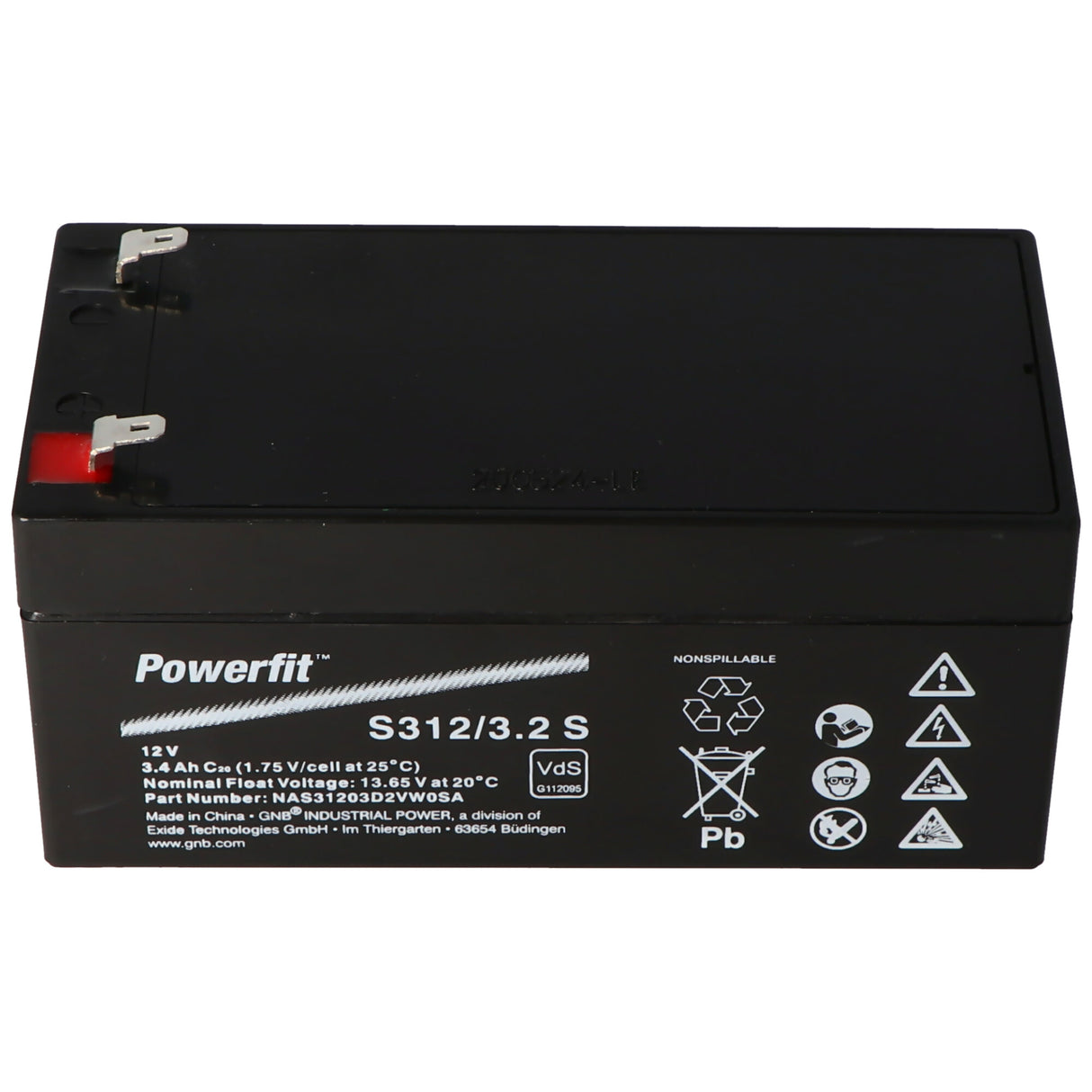 Exide Powerfit S312/3.2 S Blei Akku, Anschluss 4,8mm, VDS