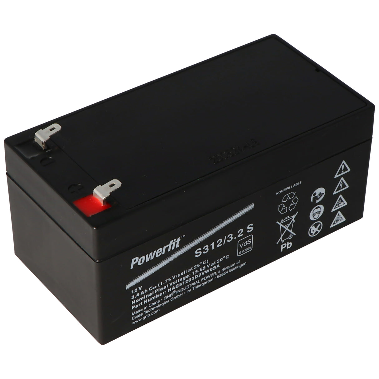 Exide Powerfit S312/3.2 S Blei Akku, Anschluss 4,8mm, VDS