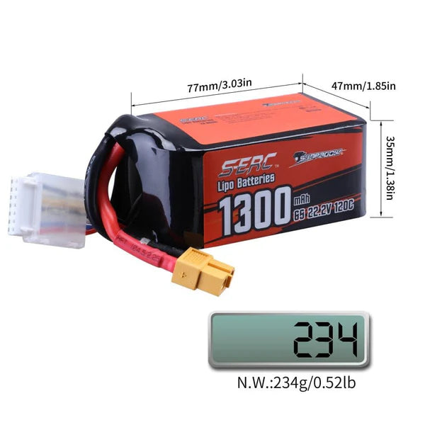 Sunpadow 6S Lipo-Akku 1300mAh 120C 22,2V Softpack mit XT60-Anschluss (2 St.)