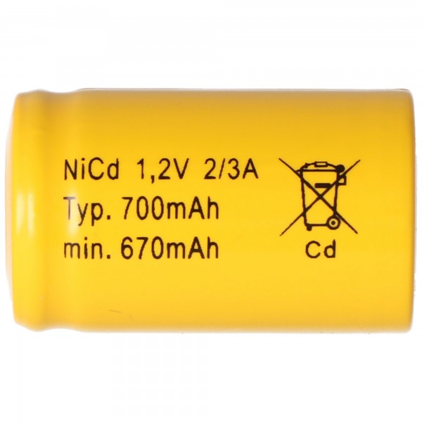 AccuCell KR-600AE 2/3 A NiCd Flat Top 1,2V 700mAh Akku