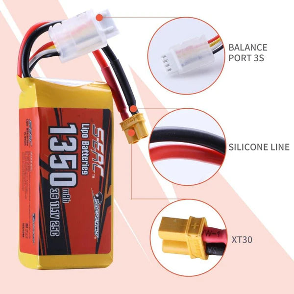 Sunpadow 3S RC Lipo-Akku 25C 11,1V 1350mAh mit XT30 (2 St.)