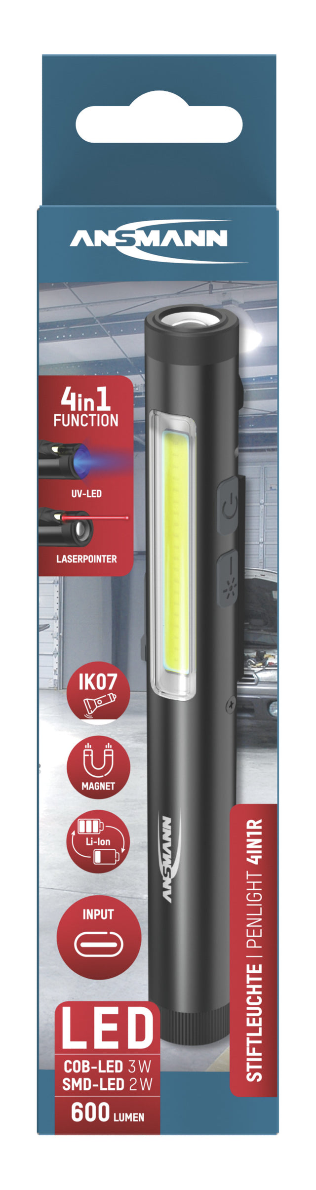 Stiftleuchte Penlight 4in1R – wiederaufladbare LED-Stiftlampe mit UV-Licht und Laserpointer
