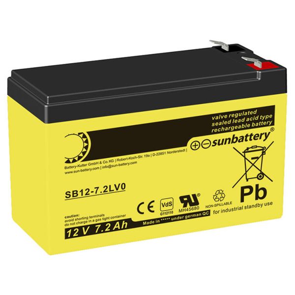 Sun Battery Blei-Akku SB12-7.2LV0 (VdS) AGM, Standard, Faston 6,3 mm