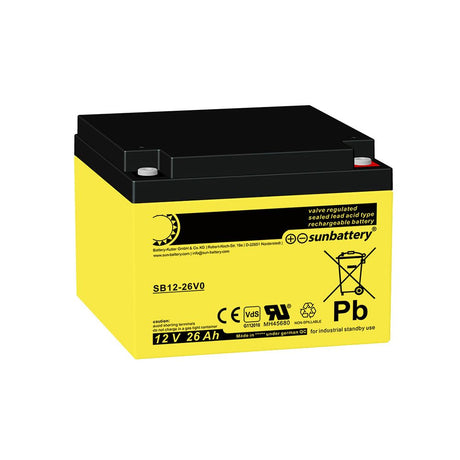 Sun Battery SB12-26V0 12 Volt 26 Ah LxBxH 167 x 175 x 125 mm M5-Innengewinde VdS-Zertifikat G112010, flammenhemmendes Gehäuse