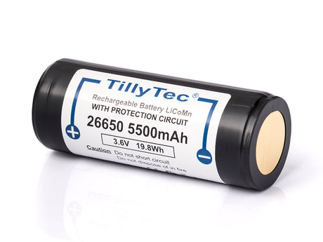 TillyTec 26650 - 5500mAh, 3,6V - 3,7V Li-Ion-Akku PCB geschützt