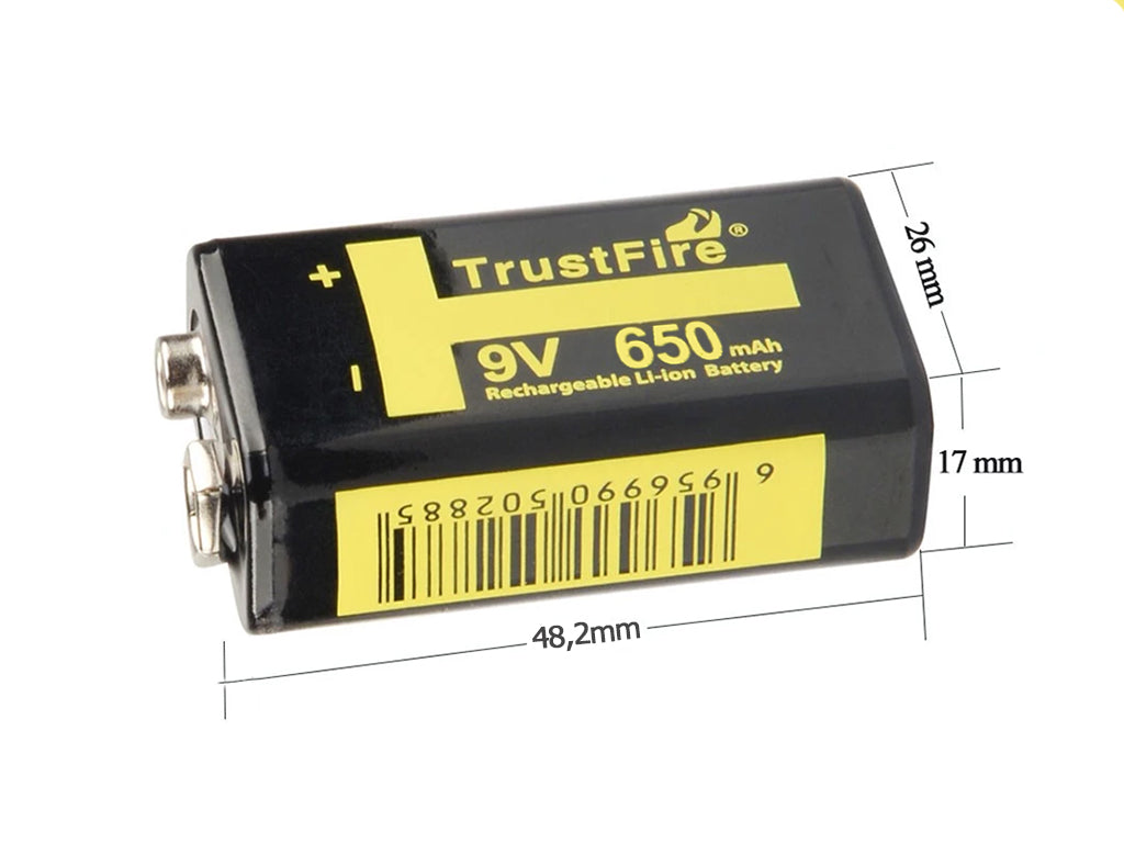 Trustfire 9V-Block 6LR61 6F22 650mAh BMS geschützt