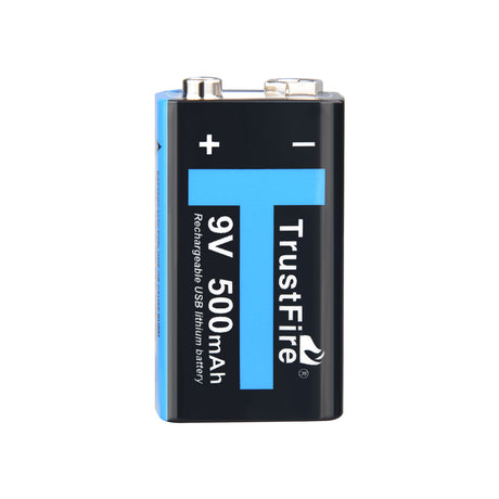 Trustfire 9V-Block 6LR61 6F22 500mAh BMS geschützt mit USB Ladefunktion